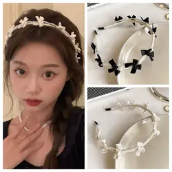 Banda para el pelo de perlas Ins, diadema elegante de estilo coreano, Diadema con lazo, accesorios para el cabello, diadema con perlas, Aro para el cabello para niña