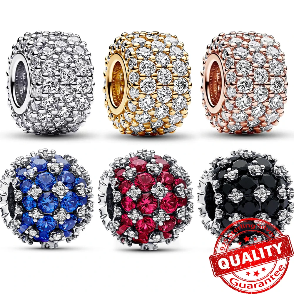 جديد 925 فضة متألقة Pavé جولة الوردي الأزرق سحر صالح الأصلي سوار خرز تميمة المرأة قلادة غرامة مجوهرات هدية