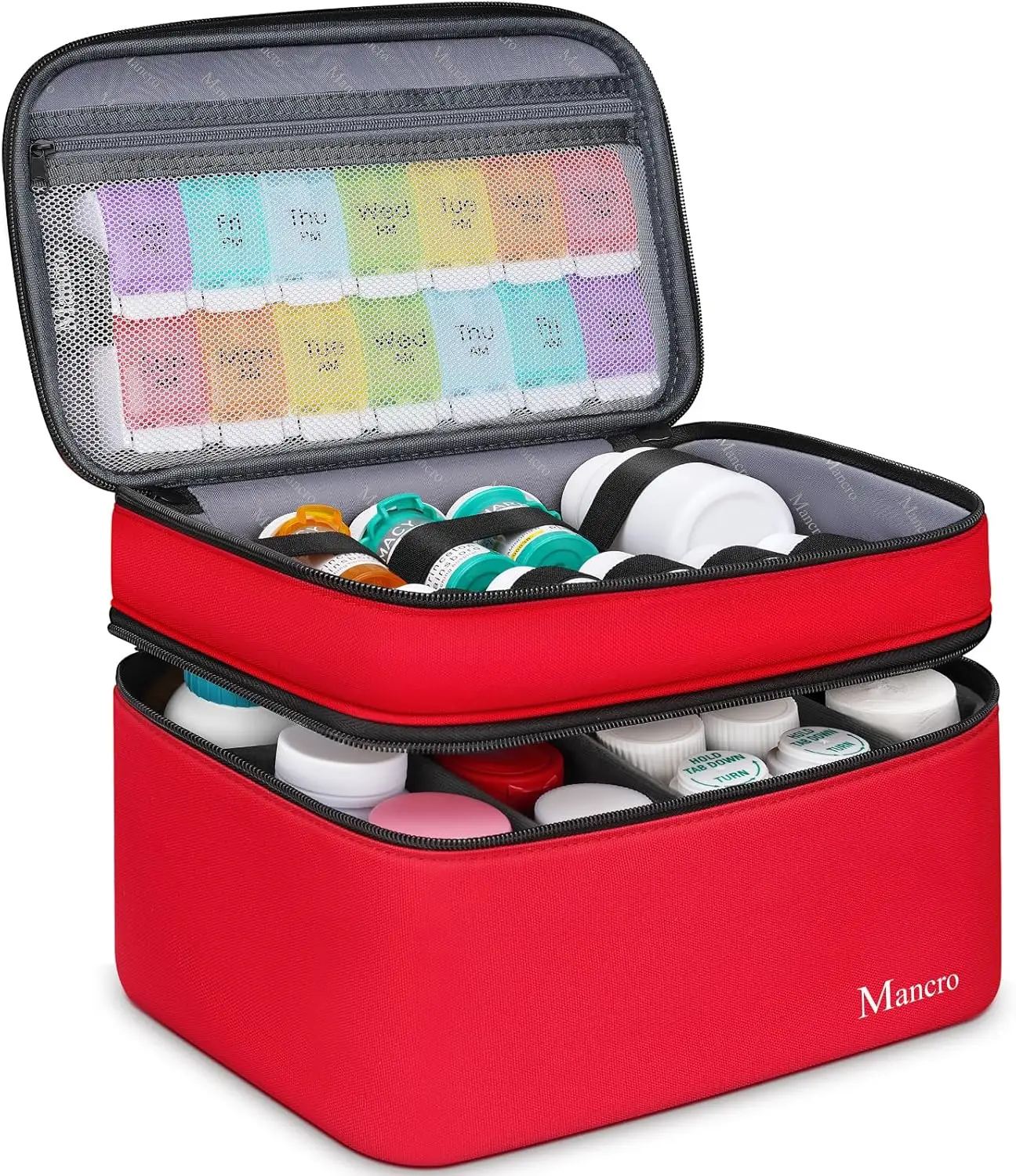 

Dual Layer Medicine Organizer Bag with Lockable Zipper for Travel and Home Storage
