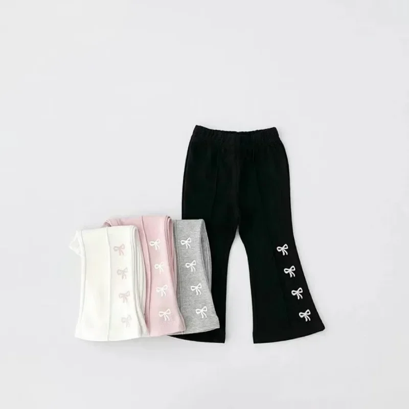 Korea Kids Spring and Autumn Baby Girl Leggings Cute Bow Cotton Bell-bottoms Toddler Girl Sports Leggings Kawaii Pants 1-6y