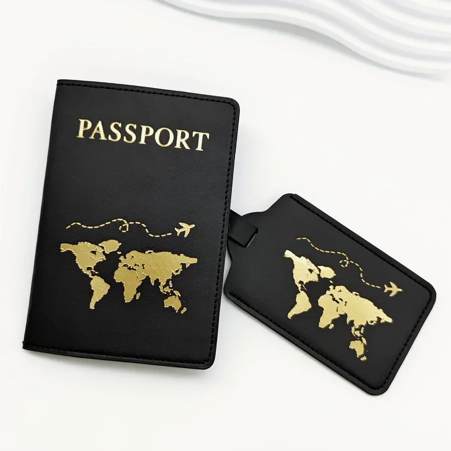 2PCS/Set Passport Cover Luggage Suitcase Tag With Name ID Card Anti-lost PU Leather Wallet Travel Accessories For Flight Couples