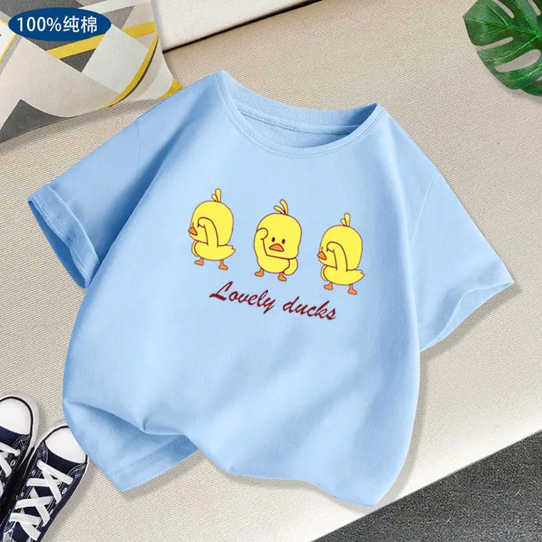Girls' Pure Cotton T-shirt Short Sleeved 2026 Summer Parent-child Clothing Daily Clothing Hot Selling Duck Boy's Clothing
