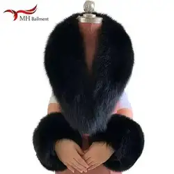 100% de invierno para mujer, bufanda y puños de piel de zorro Natural, chaqueta, cuello, cálido, bufandas peludas de lujo, calentadores, Mantón largo esponjoso