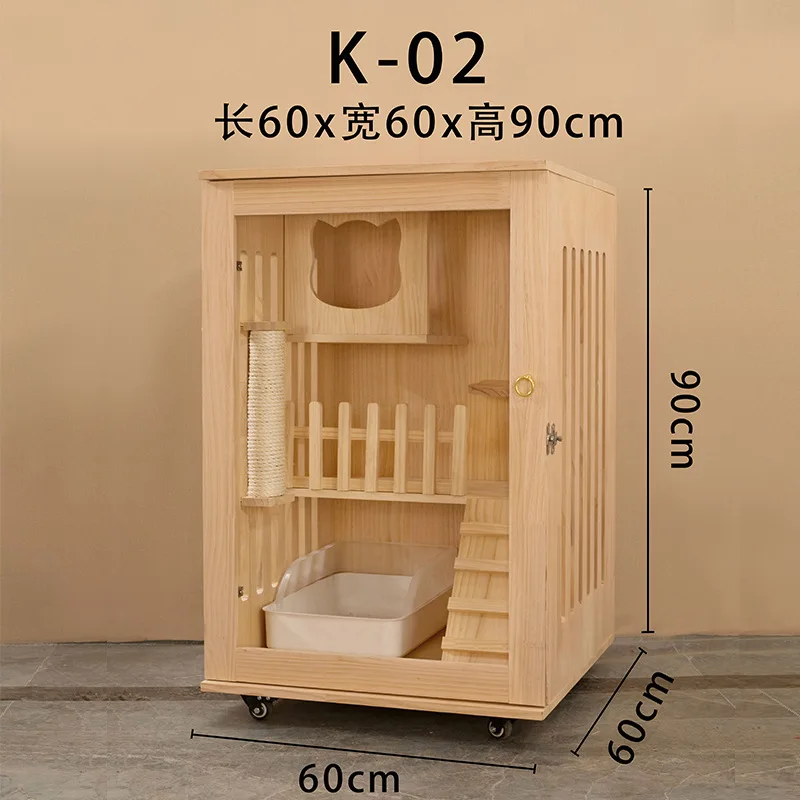 فيلا قطط من الخشب الصلب، وخزانة قطط فاخرة كبيرة الحجم، وطبقة مزدوجة واستخدام منزلي ثلاثي الطبقات #3