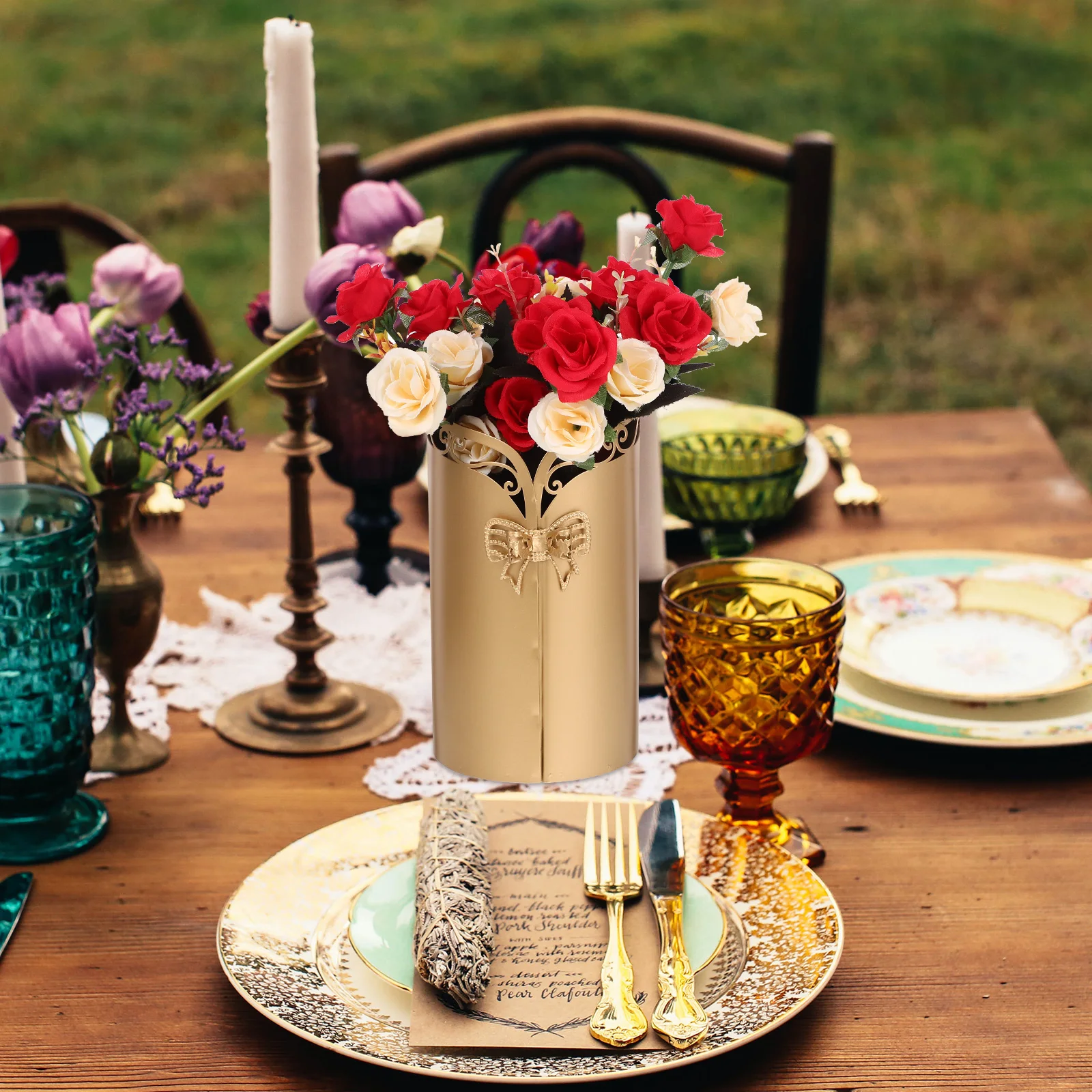 

Chinese Style 22w320jt- Vase Golden Rustic Wedding Decor Flower Arrangement Container Vintage Planter Bucket