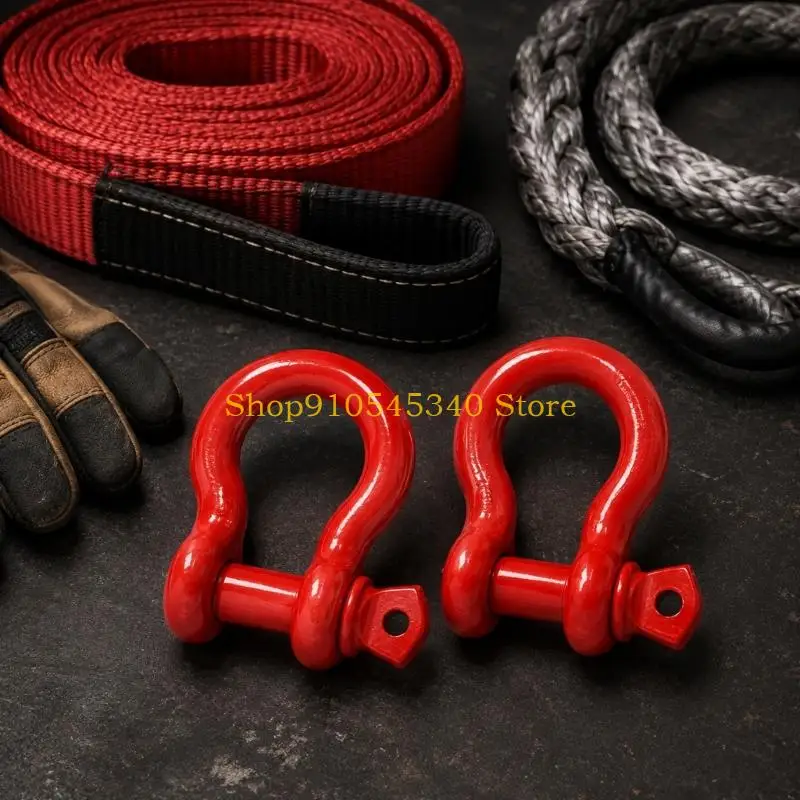 U2JA 2pcs Road Travel Tow Shackle 1/2 Inch Bright Red D Shape Hardware with Screw Pin, Trailer Hookup Part for Vehicle Towing