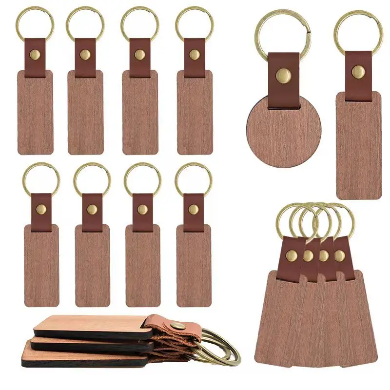 Wholesale 50PCS Wood Keychain Blank Rectangle Wood Ornaments Key Chain Ring Wooden DIY Suitable for Laser Gift Engraving Bulk