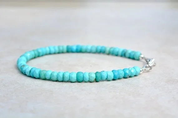 Turquoise Sleeping Beauty Faceted Bead Bracelet, December Birthstone, Natural Turquoise Gemstone Jewelry, Boho Bracelet