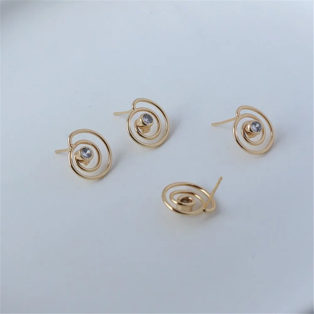 Mosquito Coil Inlaid with Zircon 925 Silver Needle Stud Earrings, DIY Jewelry Earrings, 14K Gold, 13mm