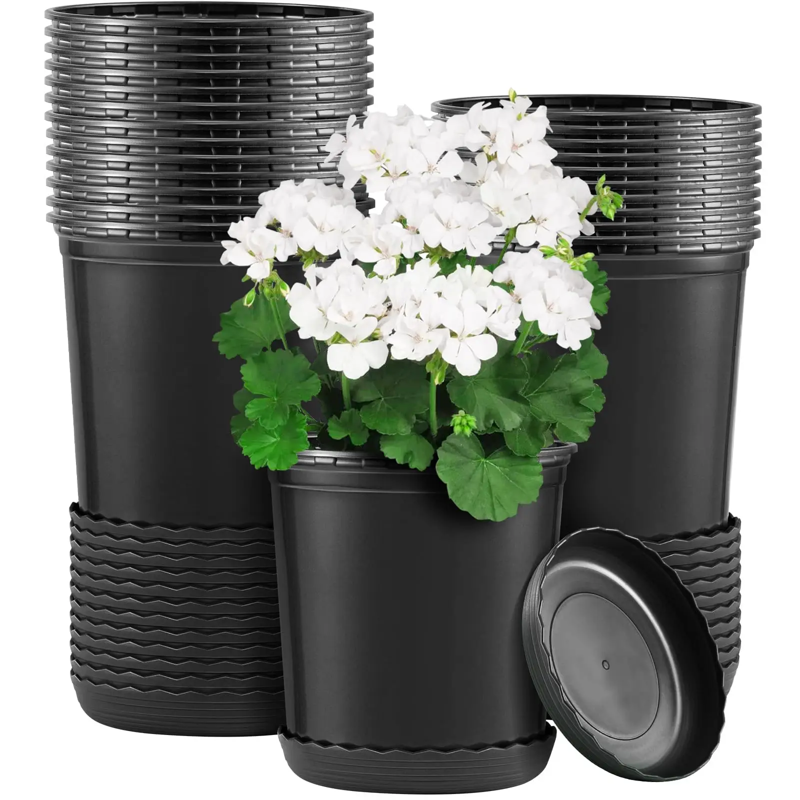 24 Pack Plant Pots with Drainage 6 Inch 0.5 Gallon for Plants Flexible Nursery Pot Flower Pots Hole and Saucer