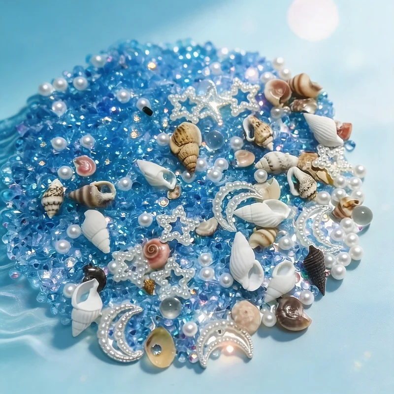 25/50G Marine Theme Resin Filling Star Moon Seashells Blue Shells Crab Starfish Craft Supplies for DIY Jewelry Making Home Decor