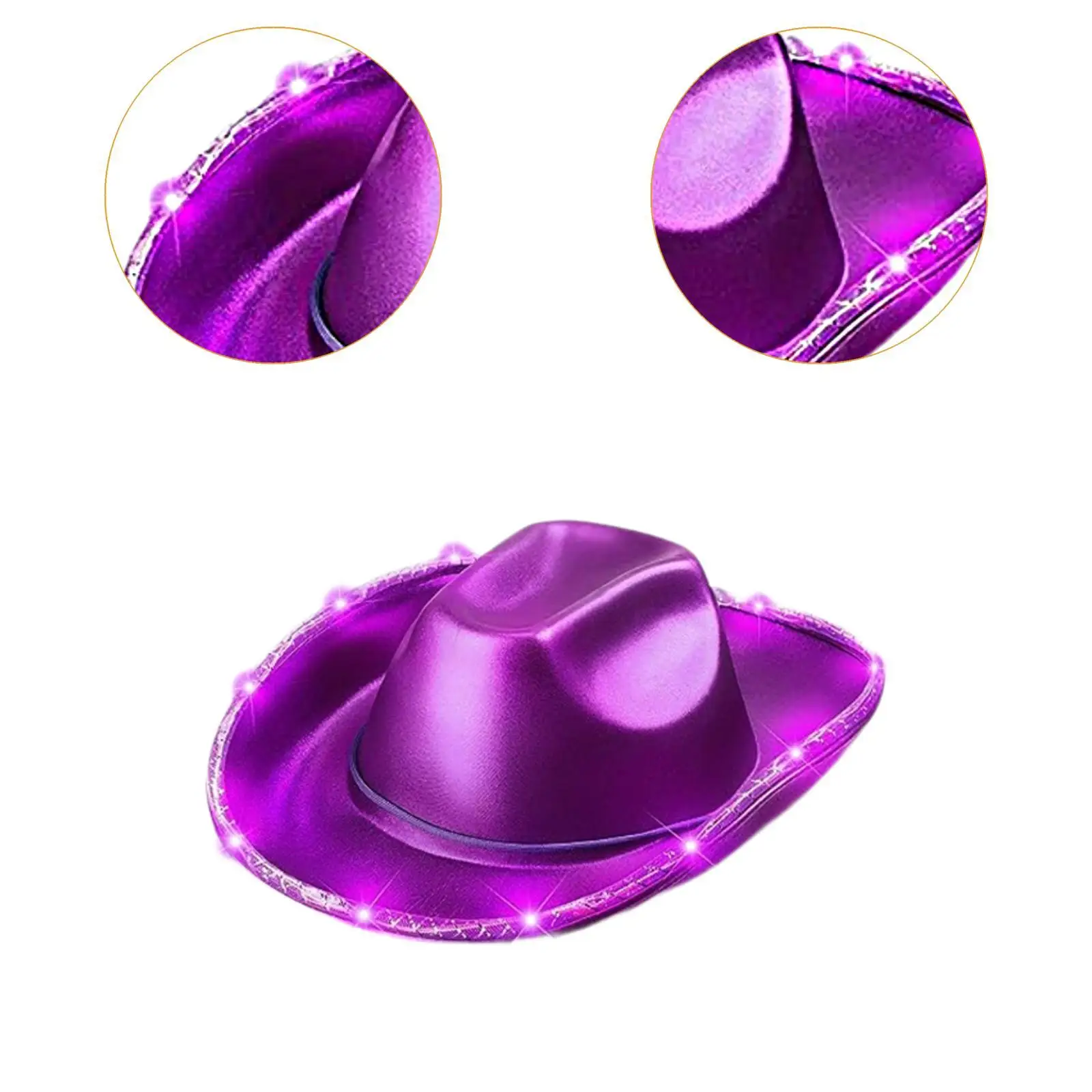 Ilumine o chapéu de cowboy vestir-se acessórios de fantasia perolados brilham LED de aba larga