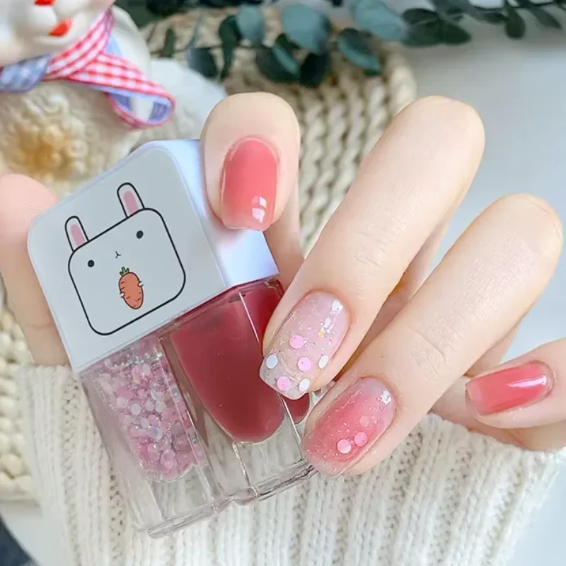 Esmalte à base de água para descascar, sem luz, seco, dois tons, brilhante, glitter, gelo de verão através de gel