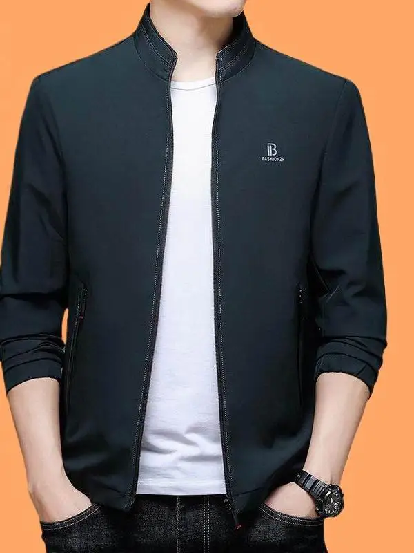 

Легкая мужская куртка на молнии с воротником-стойкой, весна-осень, новинка, повседневная свободная посадка, из смесового волокна