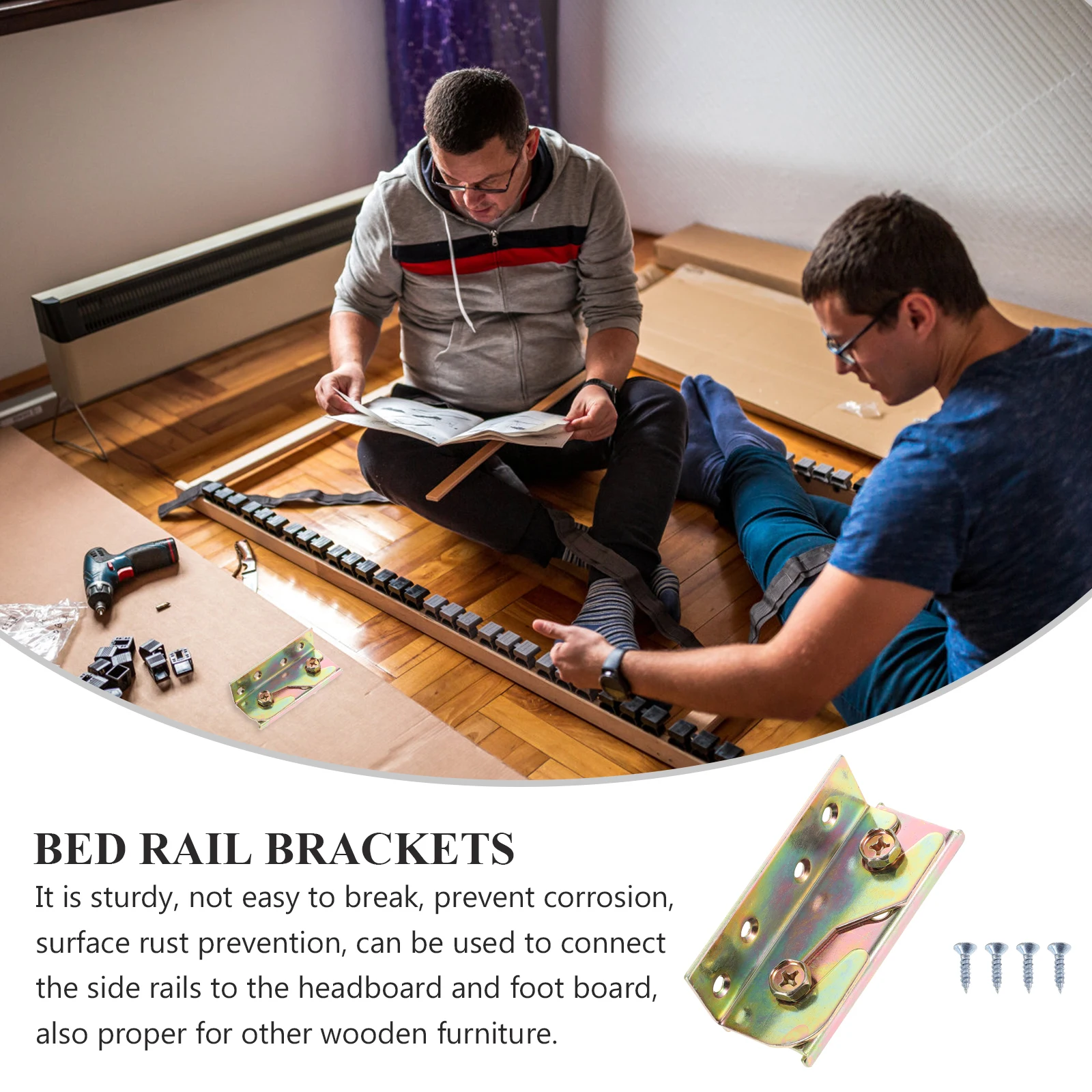 

4Pcs Heavy Duty Bed Rail Brackets Iron Material No-Mortise Bed Fittings for Wood Frame Repair Headboards Footboards