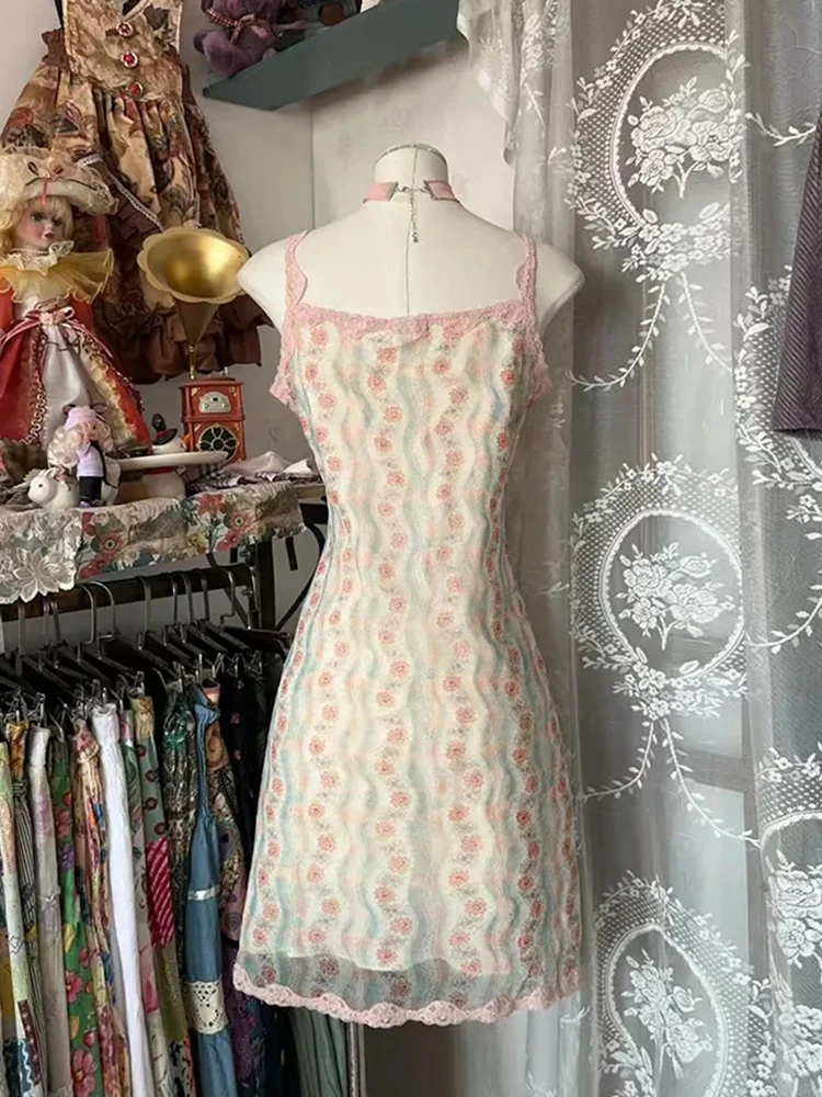 กระโปรงทรงเอลายลูกไม้ดอกไม้ฤดูร้อนสำหรับผู้หญิง ดีไซน์หวานช่วยให้ดูผอมเพรียว สไตล์ญี่ปุ่น กระชับเอว