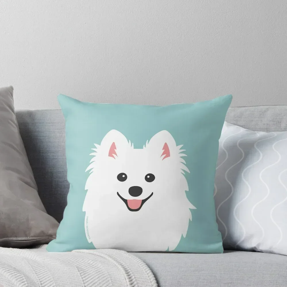 

Happy Japanese Spitz Dog - Aqua Throw Pillow Pillow Cover Luxury Cushion Cover Luxury Pillow Cover Decorative Cushion