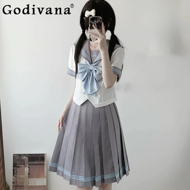 JK Uniform Long Short Sleeve Sets Sweet Japanese Age Reduction Naval Collar Shirt Fashion New High Waist A-line Pleated Skirt