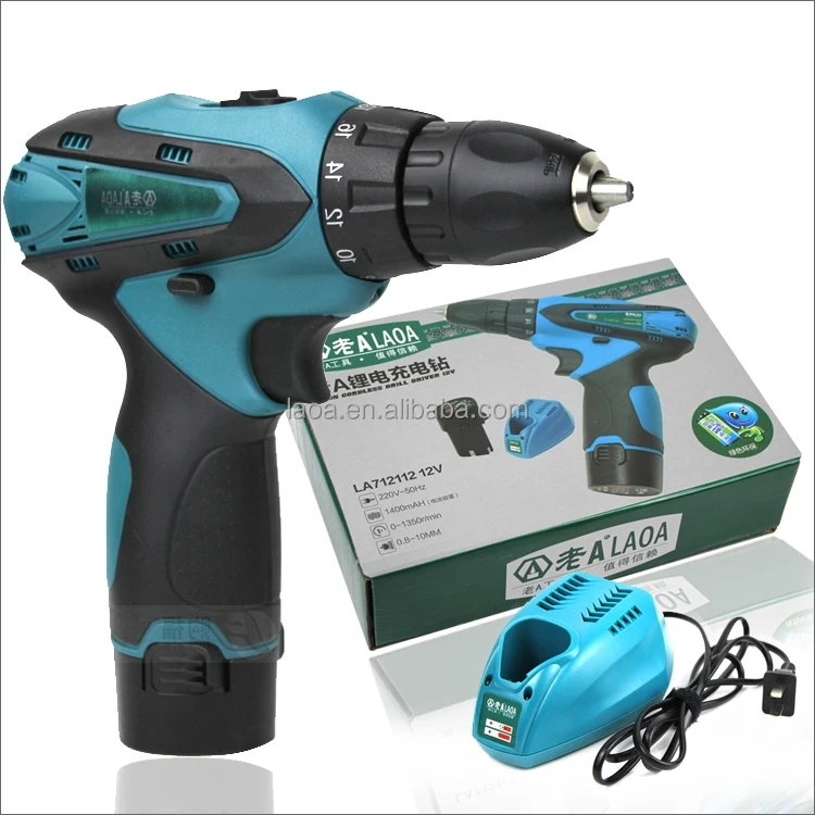 LAOA water-proof 12v dc electric motor drill electric drill screwdriver with Li-ion battery