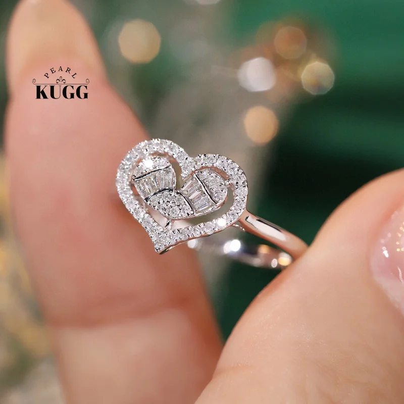 

KUGG 100% 18K White Gold Rings Romantic Heart Shape 0.30carat Real Natural Diamond Engagement Ring Women High Wedding Jewelry