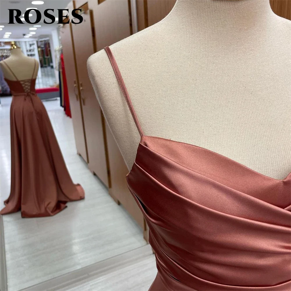 ROSES Spaghetti Strap Prom Dress Blush Pink Party Dress Stain Pleat Celebrity Gowns A Line Wedding Party Dress вечерние платья