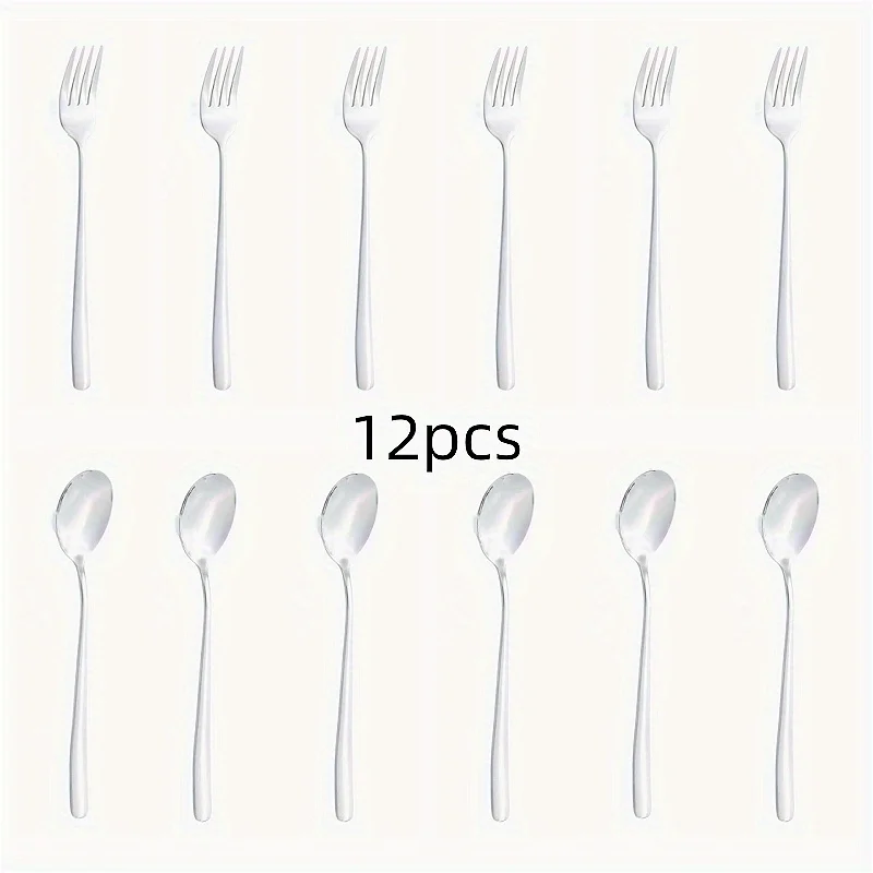 12pcs Stainless Steel Cutlery Set - Elegant Gift Box, Long Handle Spoons & Forks for Dining, Soup, Noodles - Perfect for Home