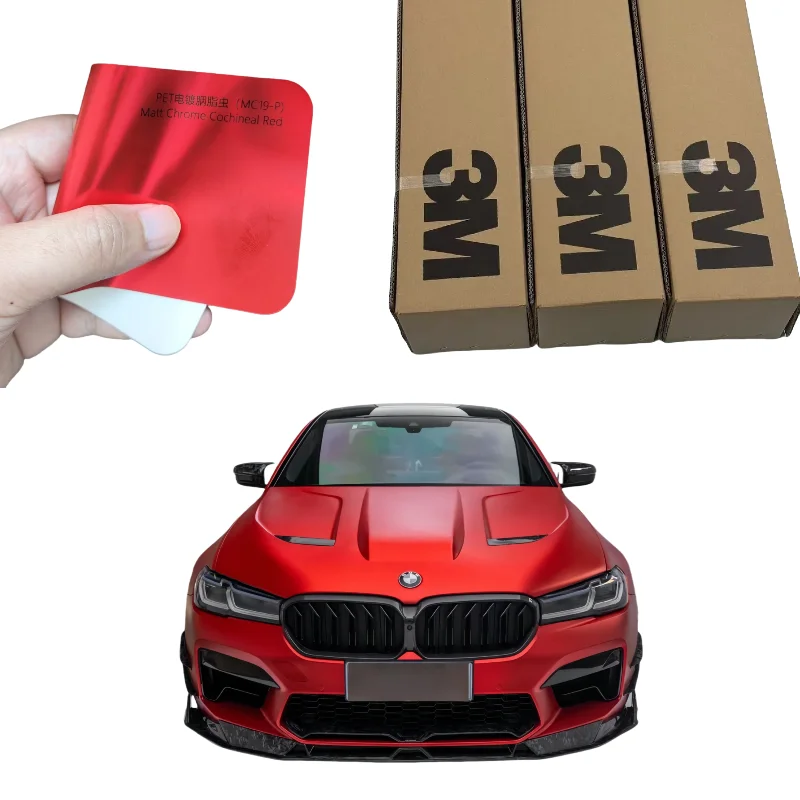 

3M PET PPF Matte Electroplate Chrome Cochineal Red Car Wrap Vinyl Air Release Not Layered No Bubbles No Residue Self Healing