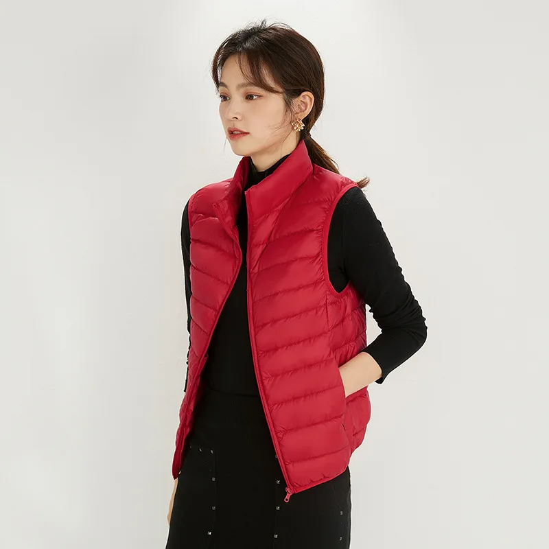 Gilet da donna leggero in piumino d'anatra Colletto alla coreana alla moda Piumino senza maniche casual da donna Capispalla invernale portatile VT-329