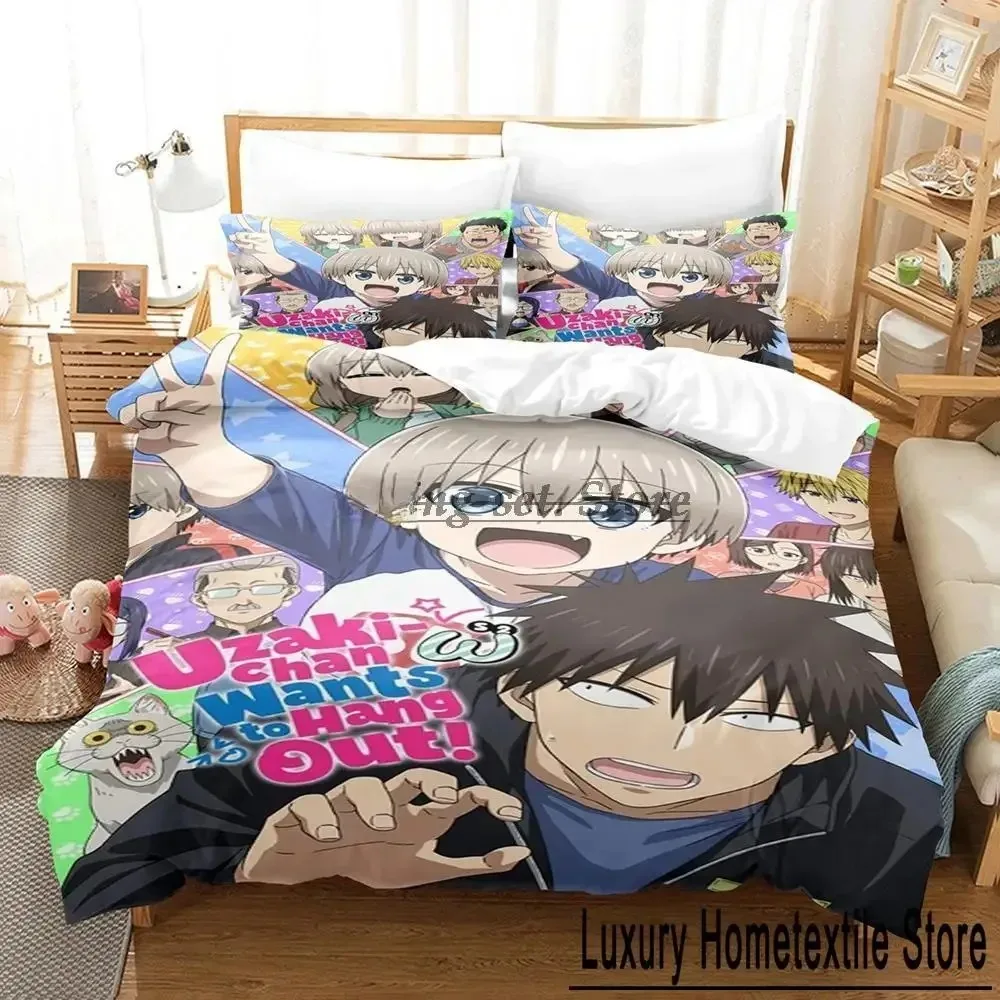 

3D Anime Uzaki-chan Wants to Hang Out! Bedding Set Single Twin Full Queen King Size Bed Set Adult Kid Bedroom Duvet cover Sets