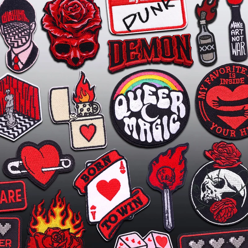 Punk-Totenkopf-Buchstaben-Aufnäher, bestickter Slogan-Aufnäher zum Aufbügeln auf Kleidung, thermoadhäsive Aufnäher für Kleidung, Jeans, Nähen, DIY