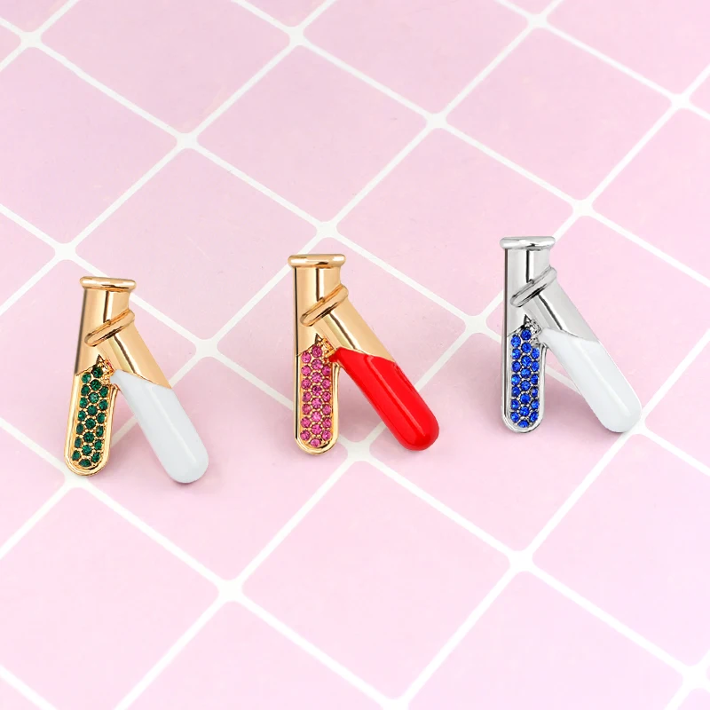 Test Tube Flask Enamel Pins Crystal Science Chemistry Medical Brooches Backpack Bags Badge Jewelry Gift for Medical Students