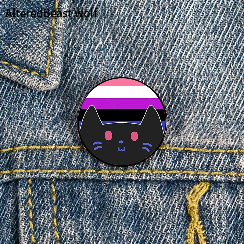 Genderfluid Pride cat Pin Custom cute Brooches Shirt Lapel teacher tote Bag backpacks Badge Cartoon gift brooches pins for women