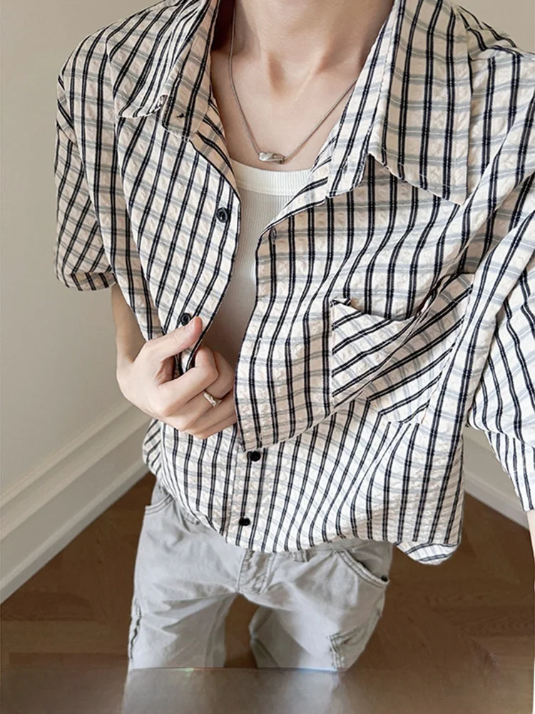 

American Style Men's Plaid Short Sleeve Shirt Loose Fit Summer 2026 Trendy Design Breathable Lightweight Casual Shirt
