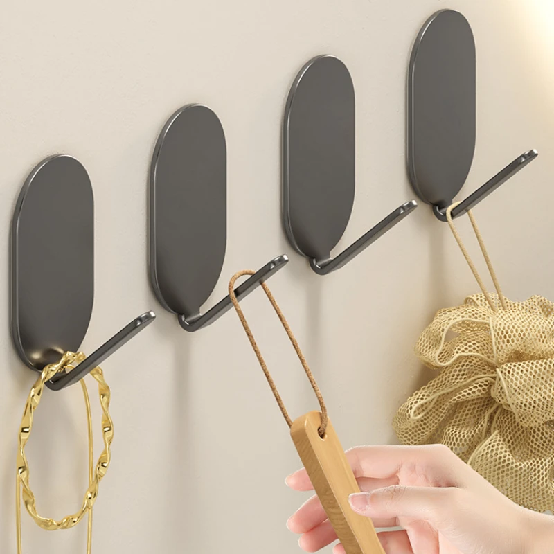 5Pcs No-punch Carbon Steel Hooks Kitchen Bathroom Door Back Wall Hanging No Mark Clothes Rack Sticky Home Storage Accessories