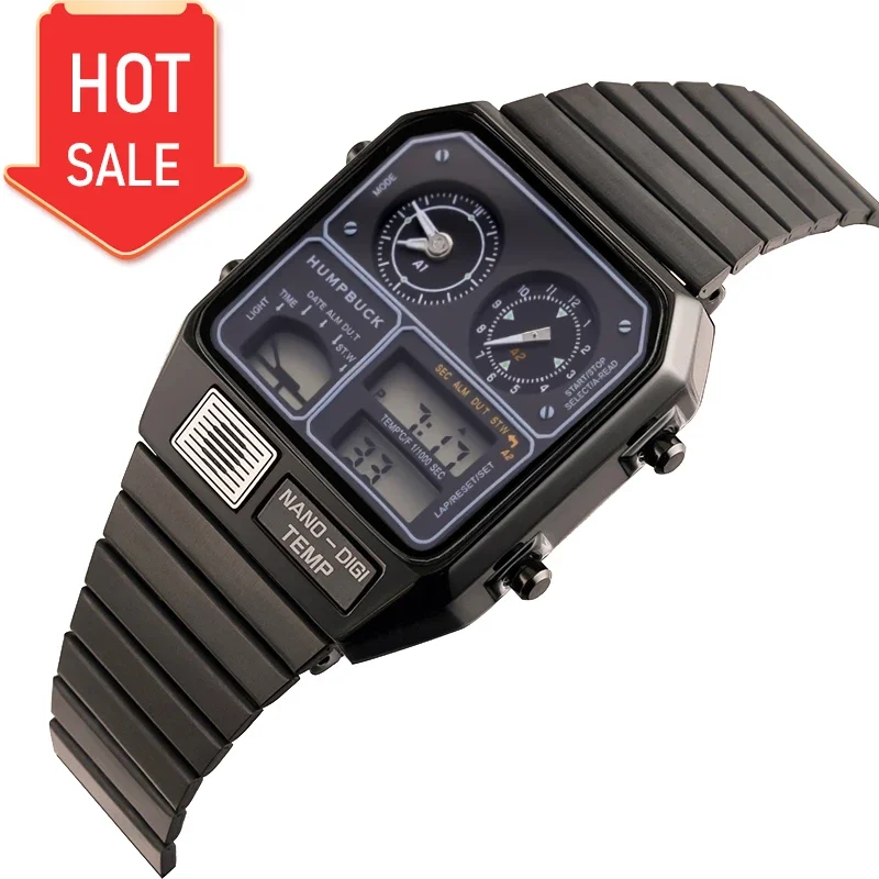 

HUMPBUCK Waterproof Day of the Week Square Shape Electronic Watch for Versatile Usage