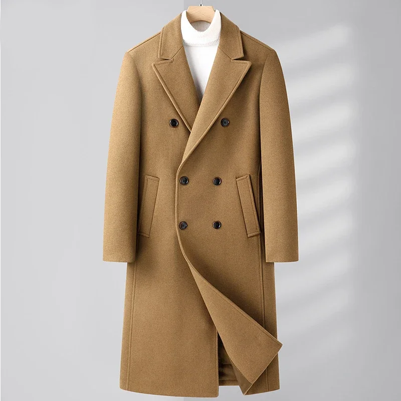 

Autumn and Winter New Coat Men's Knee Length Double Breasted Oblique Pocket Business Casual Coat