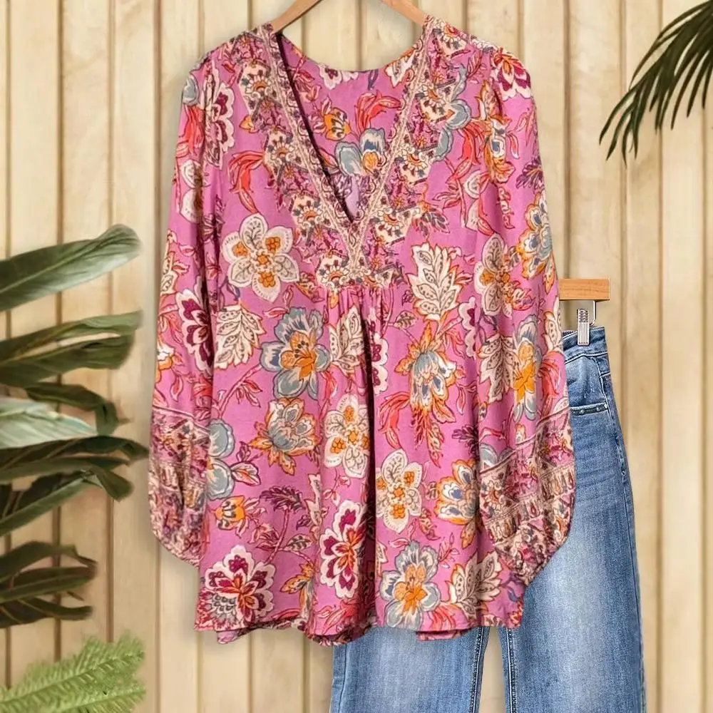 

Women's Printed Collar Tied Long Swedi irt Polyester Princ Sve Regular Thin Long Sve Faion Spring irt