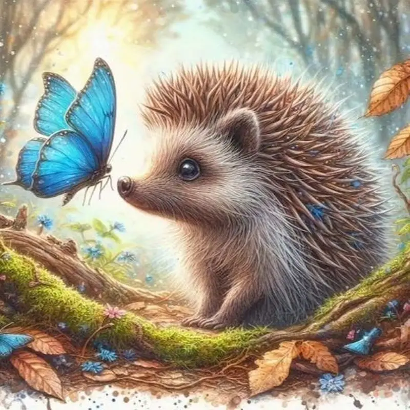 GATYZTORY Diamond Painting Stitch Diamond Art Kits Arts Crafts 5D Diamond Pictures Hedgehog Butterfly Animals Room Decoration