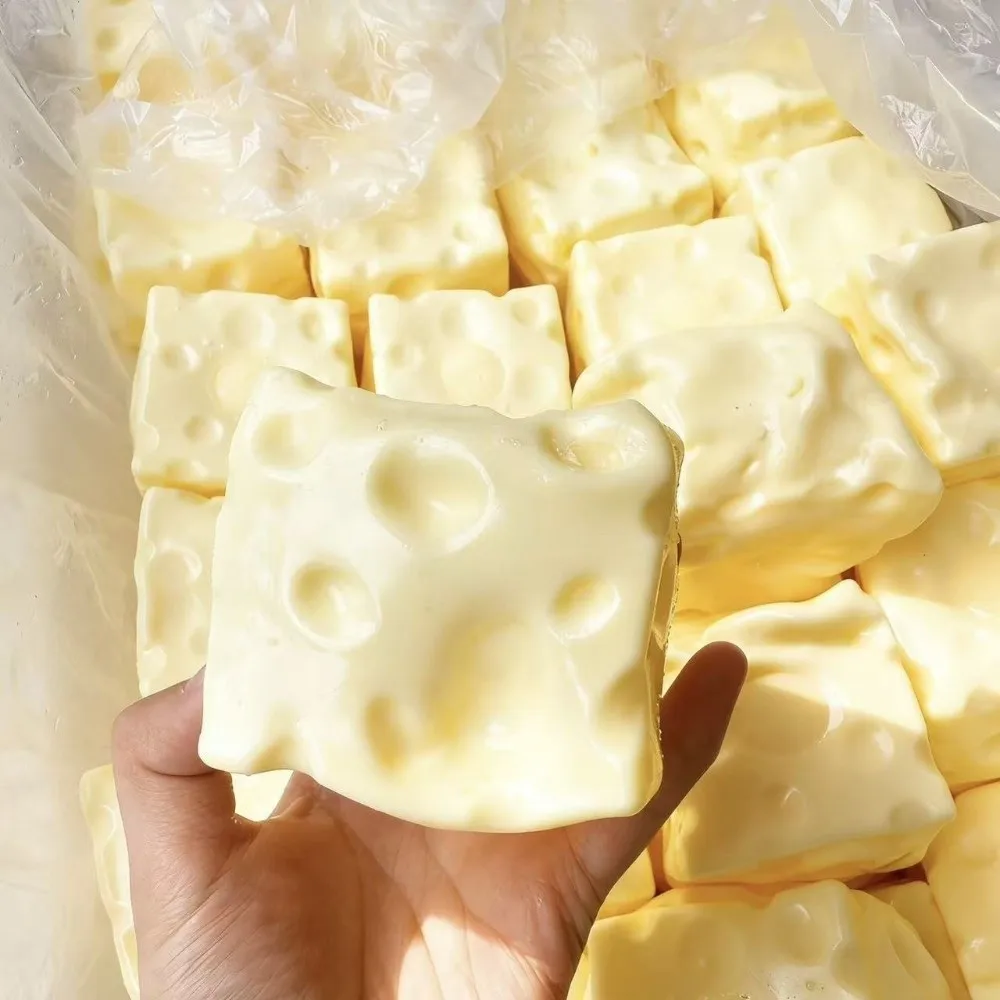 Shapeable Cheese Pinch Toy Squishy Texture Non-Bounce Jumbo Cheese Cube Stress Ball Anti-Stress Cheese Squeeze Fidget Toy