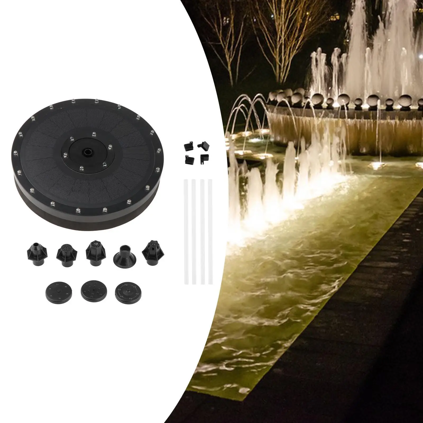 Solar Bird Bath Pump Garden Decoration Colorful LED Lights with 7 Removable Nozzles for Landscape Backyard Ponds Pool Fish Tank