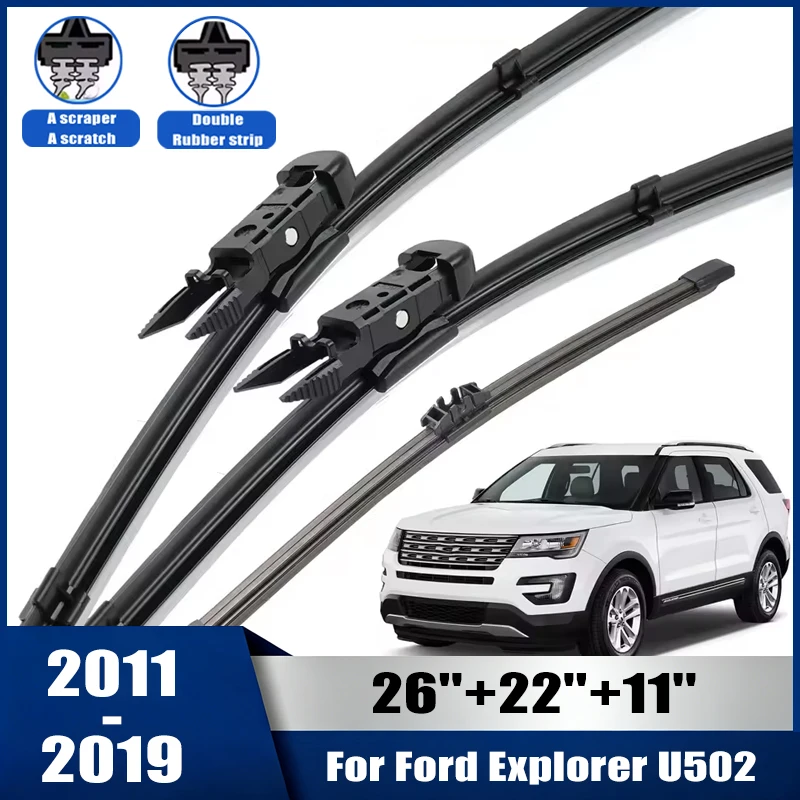 Wiper Front & Rear Wiper Blades Set For Ford Explorer MK5 2011-2019 Windshield Windscreen Window Rain Brush 26''+22''+11''