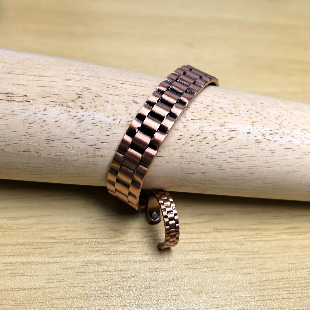 Vinterly Pure Copper Jewelry Sets Magnetic Bracelets Rings Men Health Energy Adjustable Twisted Jewelry-set Open Cuff Resizable