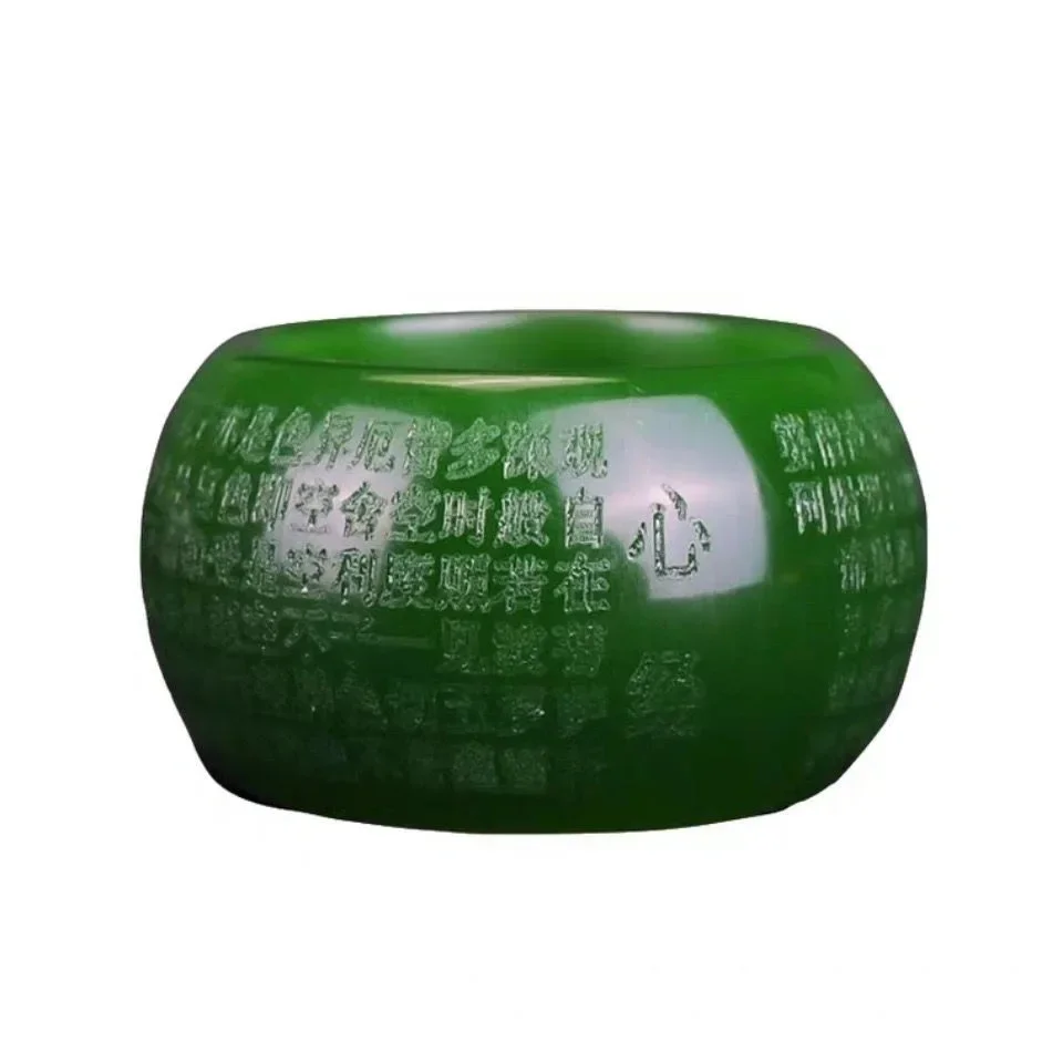 Natural Green Jade 22mm Ring Heart Meridian Jadeite Buddhism Amulet Fashion Charm Jewelry Hand Carved Crafts Gifts Women Men view 4