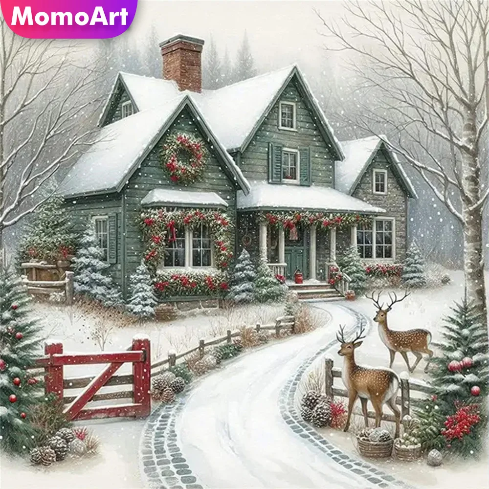 Momoart Neue Ankunft Diamant Stickerei Haus Landschaft Mosaik Muster für Erwachsene Anfänger Malerei Winter DIY Wohnkultur
