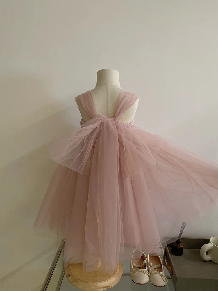 Robe de Princesse en Maille pour Fille, Nouveau Style Occidental, Gaze Moelleuse, Bretelles à Lacets, WS, Été, 2021