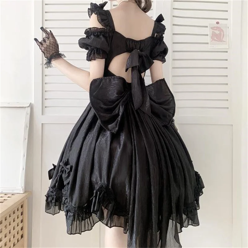 Japanese Soft Girl Lolita Retro Soft Skirt High Waisted Spice Show Thin JSK Strappy Dress with Bow