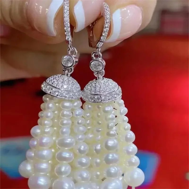 Pirmiana 2023 Hot Sale Elegant S925 Silver Pearls Tassel Earrings Fashion Jewelry Women