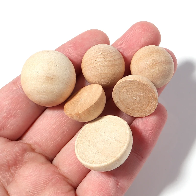 10-50pcs/Lot Half Wood Balls Bead Unfinished Natural Split Wood Beads Flatback Cabochon For Jewelry Making DIY Accessories