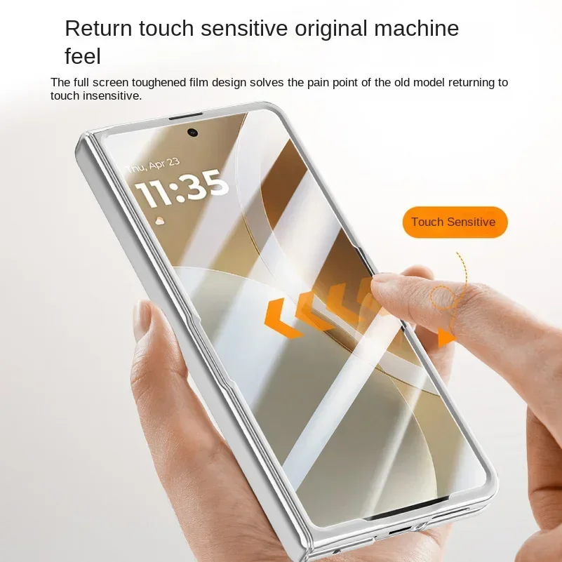 For Motorola Razr Fold Spring Hinge Cover Transparent with Metal Magnetic Ring Holder Tempered Glass Film Full Protection Case