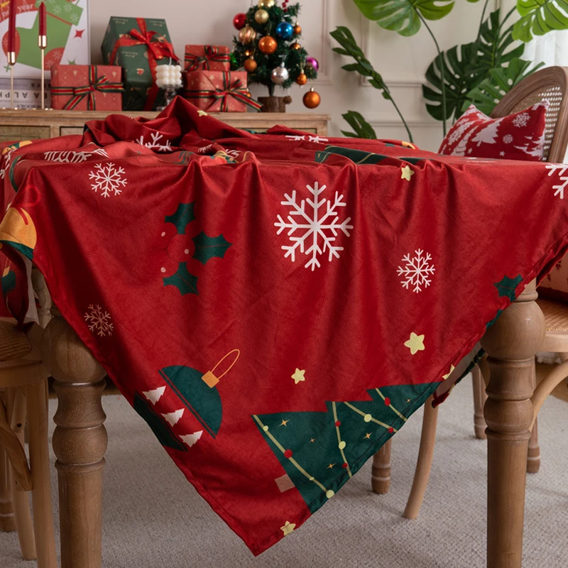 Couverture de Table de noël en flanelle, motif imprimé, nappe réutilisable pour décor de fête de vacances, cadeau du nouvel an, décorations de table
